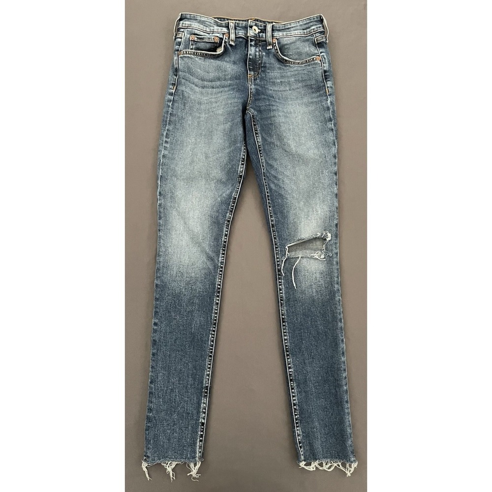 Rag & Bone Jeans Womens 26 Blue Cate Mid Rise Skinny Distressed Raw Hem Stretch
